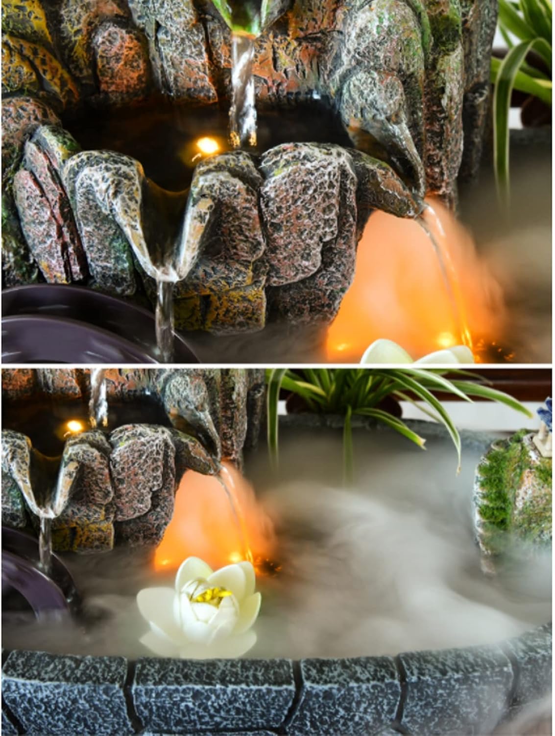 Desktop Fountain Chinese Style Indoor Fountain Tabletop Resin Rockery Waterfall Fake Tree Potted Water Feature Creative Relaxation Desktop for Office Home Desk Decoration