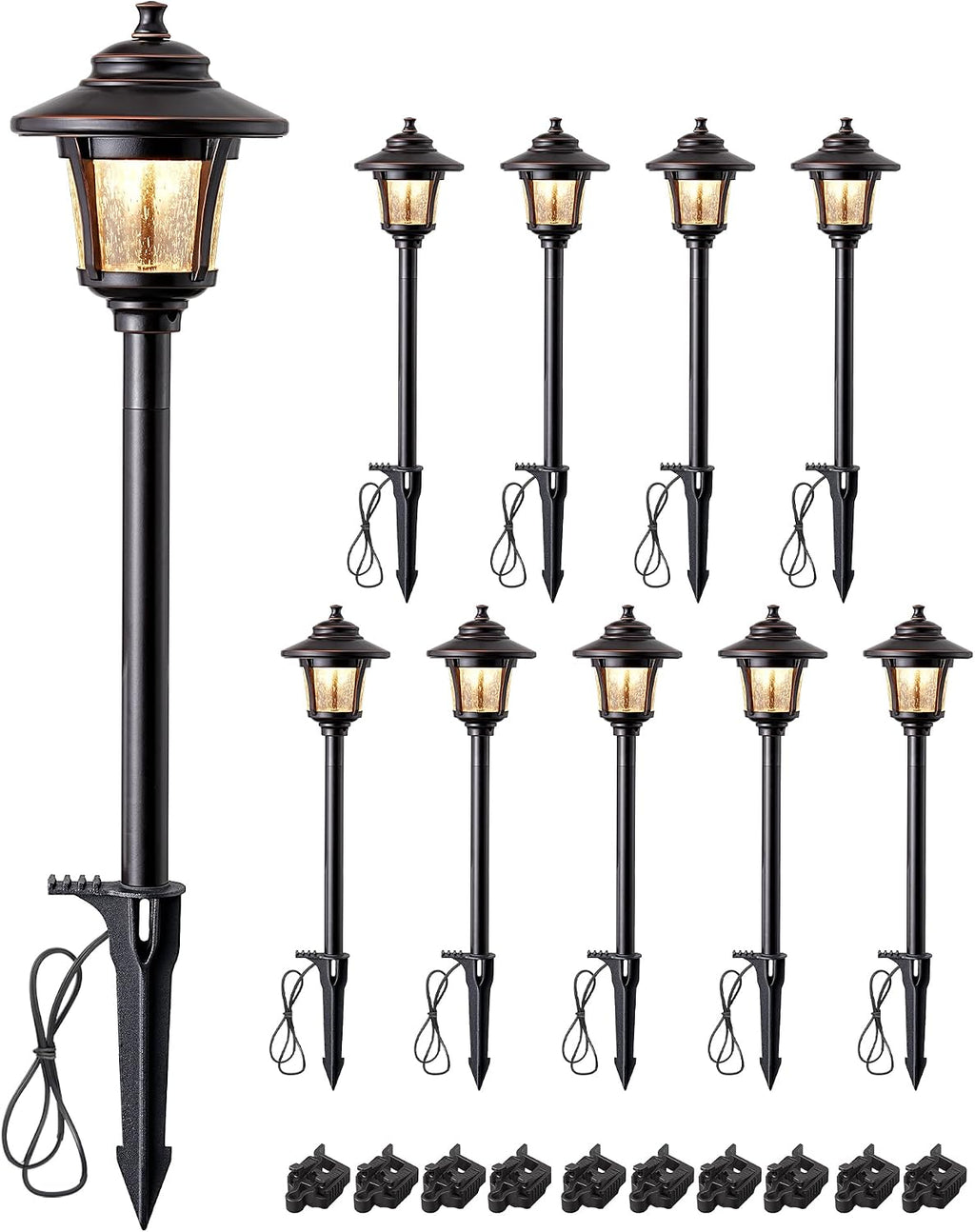 EDISHINE Low Voltage Pathway Lights Wired, 12V 3W 120LM 3000K Seed Glass Outdoor Landscape Lighting with Connectors, ORB Waterproof Electric LED Landscape Path Lights for Walkway Garden Yard, 10 Pack