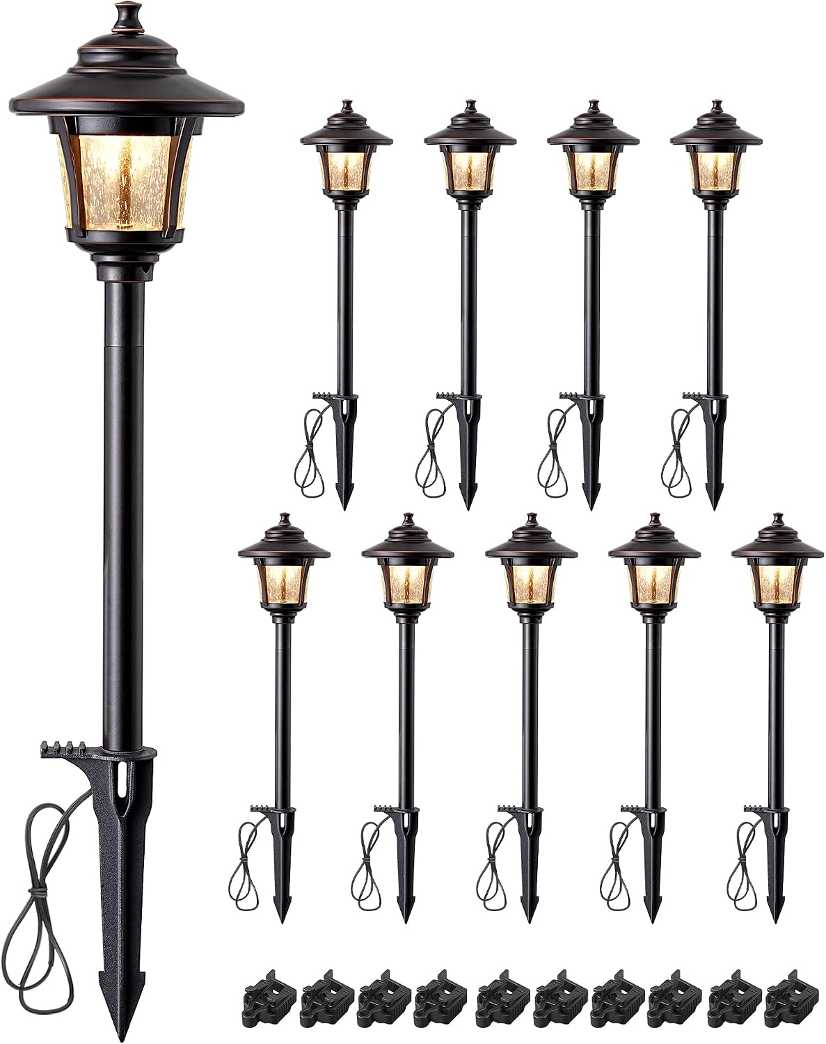 EDISHINE Low Voltage Pathway Lights Wired, 12V 3W 120LM 3000K Seed Glass Outdoor Landscape Lighting with Connectors, ORB Waterproof Electric LED Landscape Path Lights for Walkway Garden Yard, 10 Pack