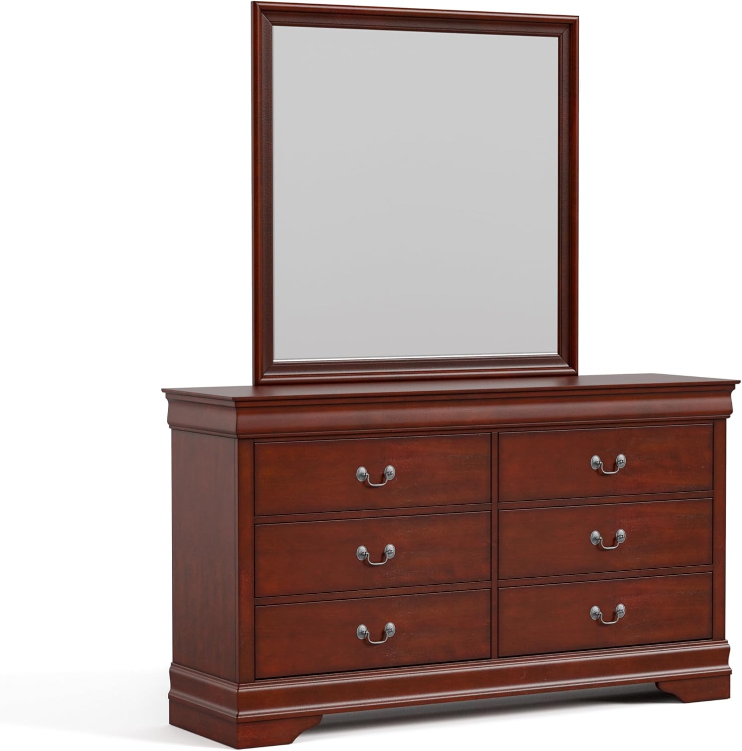 Furniture of America Arabella Traditional Solid Wood 5 Piece Bedroom Set with King Bed Frame, Nightstands, Dresser with Mirror, Storage and Organization, Bedframe Box Spring Needed, Cherry