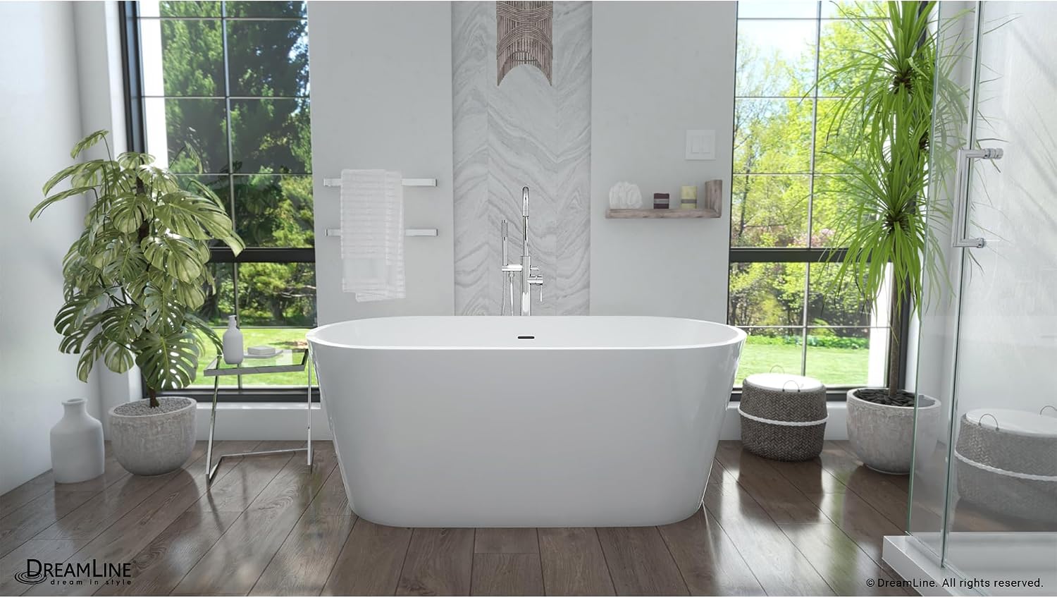 DreamLine Enigma 59 inch L x 29 1/2 inch W x 22 7/8 inch H Freestanding Acrylic Bathtub with Oil Rubbed Bronze Drain