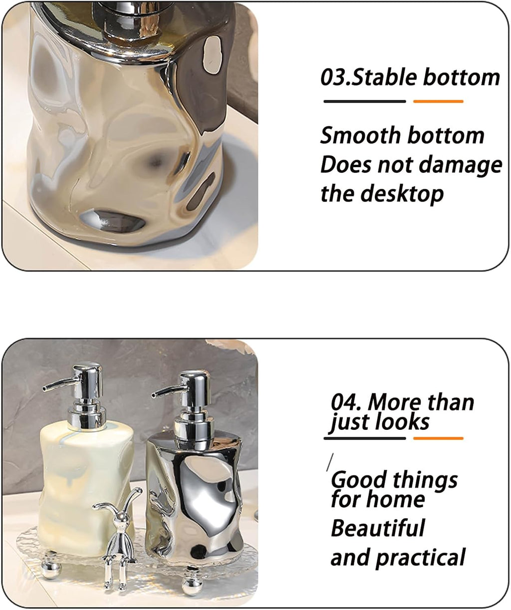 Push Type Foam Dispenser with Acrylic Frame,Hand Pump Dispenser Foaming Soap Dispenser Ceramic Dish Liquid Dispenser for Kitchen Bathroom Hand Wash Bottle