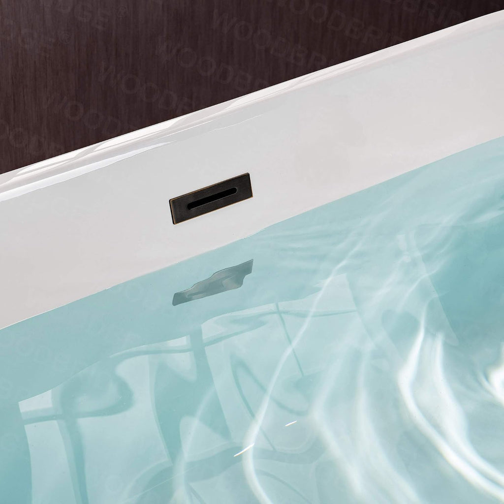 WOODBRIDGE 59' Acrylic Freestanding Bathtub Contemporary Soaking White Tub with Oil-Rubbed Bronze Overflow and Drain，B0014-ORB