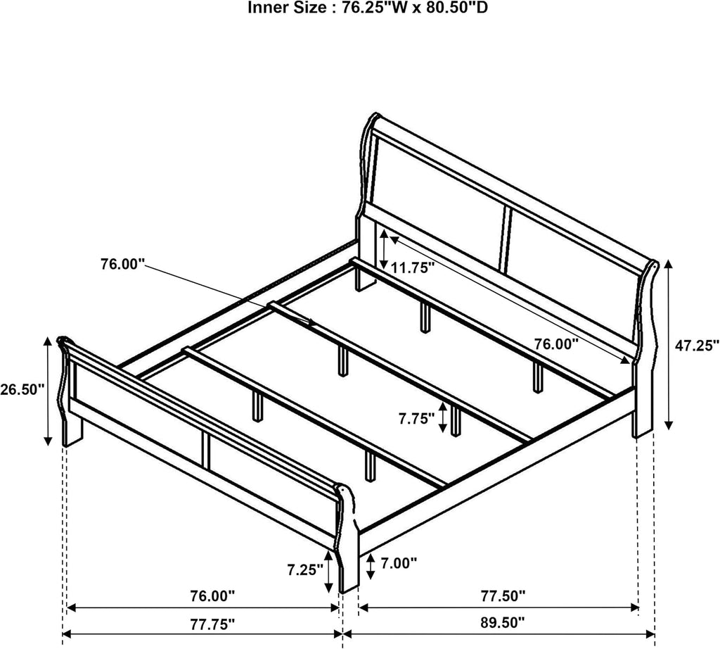 Coaster Home Furnishings Louis Philippe Traditional 5-Piece Bedroom Set Eastern King Size Sleigh Bed Frame 47-inch Headboard White 202441KE-S5