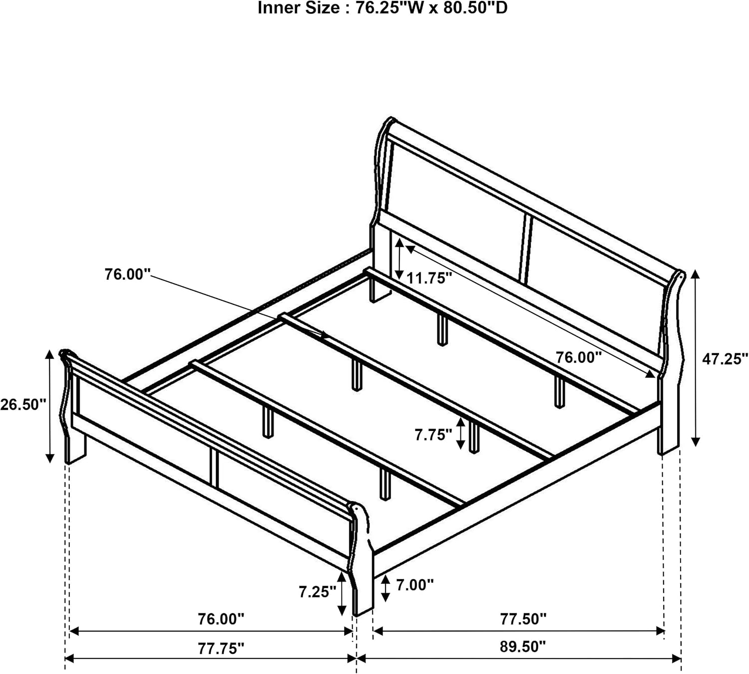 Coaster Home Furnishings Louis Philippe Traditional 5-Piece Bedroom Set Eastern King Size Sleigh Bed Frame 47-inch Headboard White 202441KE-S5