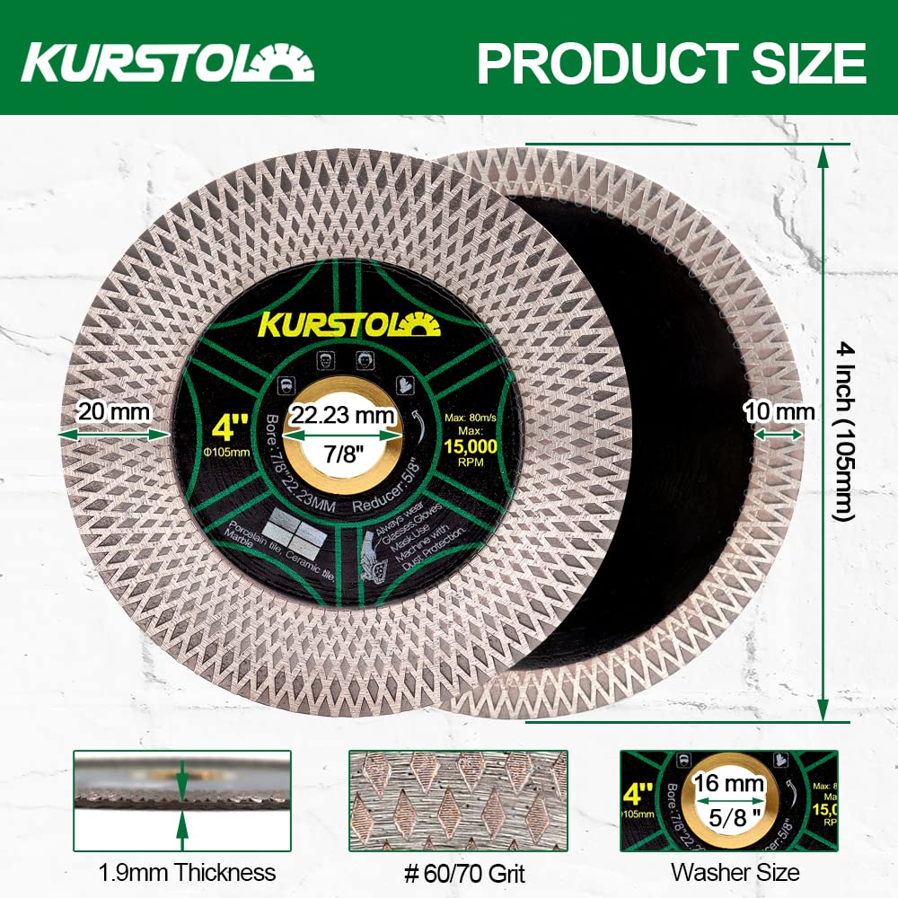 Tile Diamond Saw Blade -10pcs 4'/105mm Dual-Purpose Diamond Cutting Disc,Angel Grinder Blade Arbor 7/8'-5/8' for Cutting and Grinding Ceramic Tiles,Porcelain,Granite,Marble