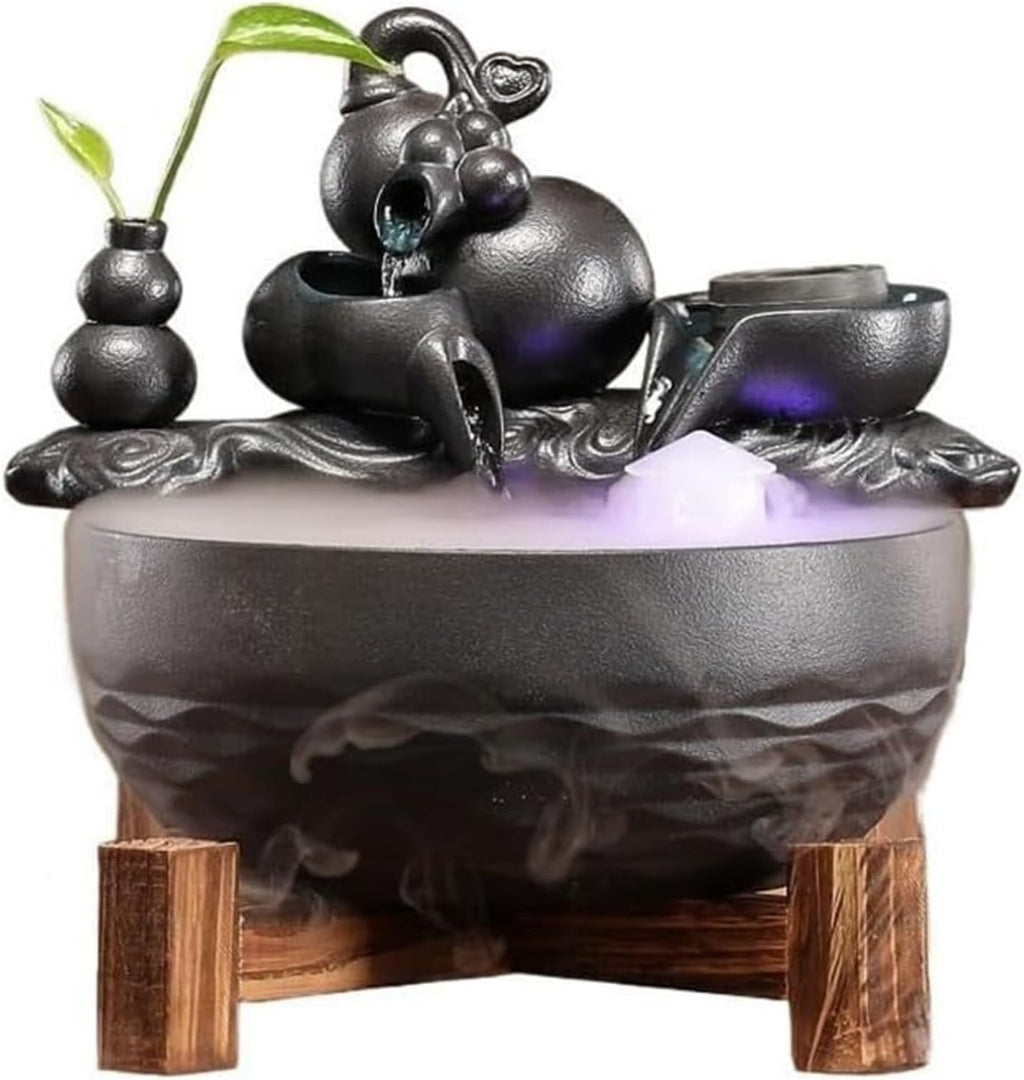 Indoor Water Feature,Ornaments Tabletop Fountain, Desktop Running Ceramic Fish Tank Living, Chinese Artificial Tree