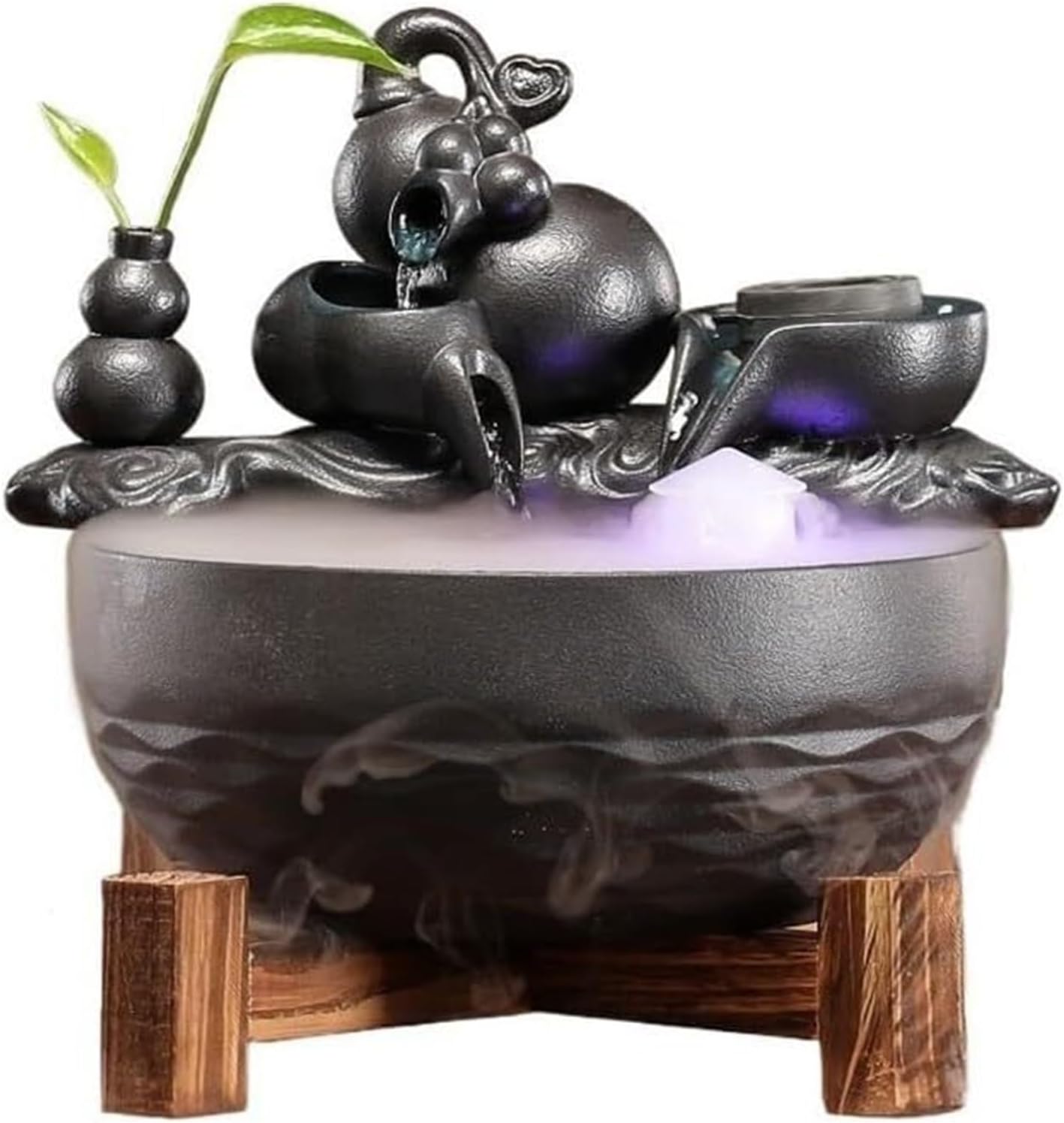 Indoor Water Feature,Ornaments Tabletop Fountain, Desktop Running Ceramic Fish Tank Living, Chinese Artificial Tree