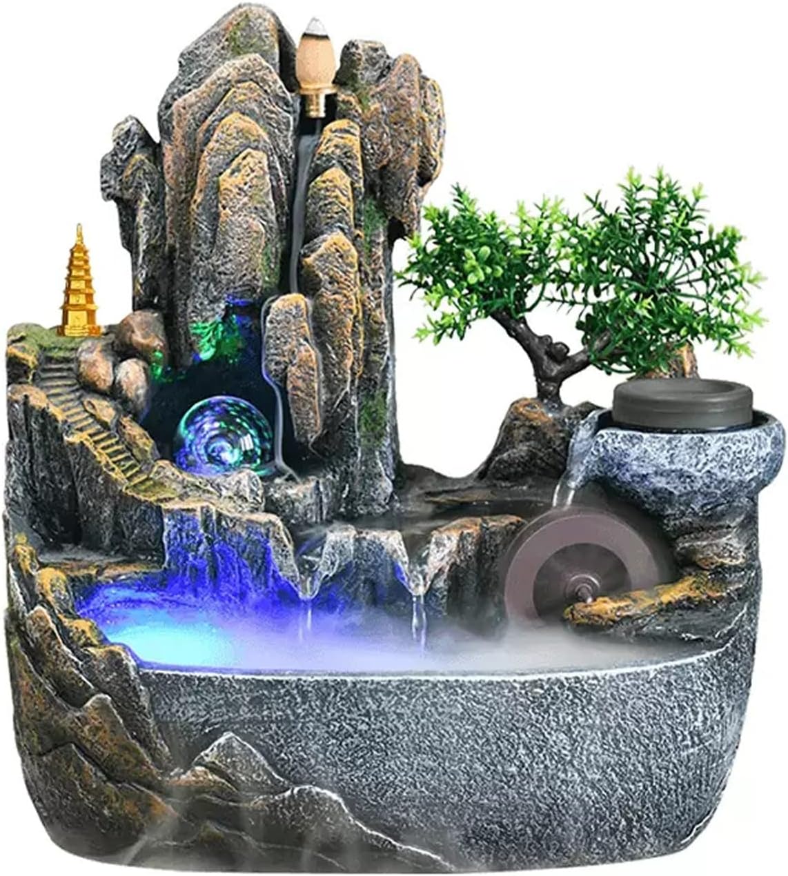 Desktop Fountain Tabletop Water Fountain with Cascading Rock Waterfall and Rockery Stream Zen Meditation Indoor Feature with Automatic Pump for Home Office Bedroom Desk Decoration(Medium)
