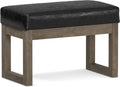 SIMPLIHOME Milltown Small Ottoman Bench - 27' Wide x 18' High Upholstered Vegan Leather Rectangle Footstool Ottoman in Distressed Black, Contemporary Bench for Bedroom with Cushioned Seat, Assembled