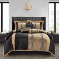 Grand Avenue Elegant Black and Gold Comforter Set King Size, Striped, 7 Pieces Jacquard Bedding Sets All Season with Comforter, Bed Skirt, Pillows & Shams, Lightweight Microfiber