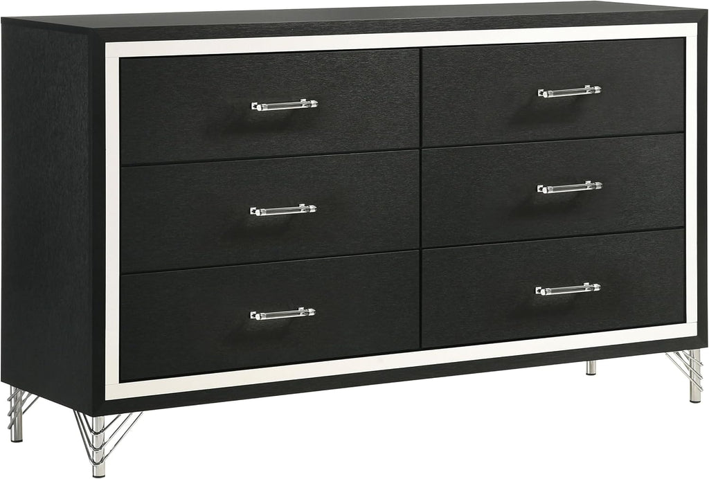 Coaster Home Furnishings Lucia Modern Classic 5-Piece Bedroom Set Velvet Upholstered Eastern King Size Wingback Bed Frame 61-inch Headboard Grey and Black 224991KE-S5
