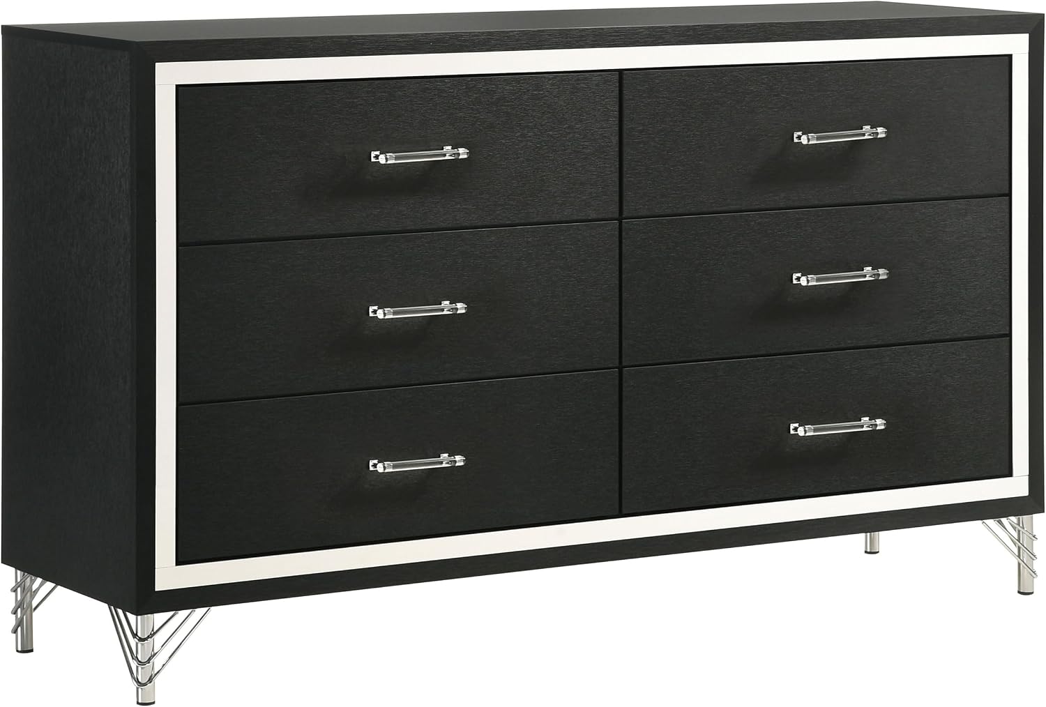 Coaster Home Furnishings Lucia Modern Classic 5-Piece Bedroom Set Velvet Upholstered Eastern King Size Wingback Bed Frame 61-inch Headboard Grey and Black 224991KE-S5