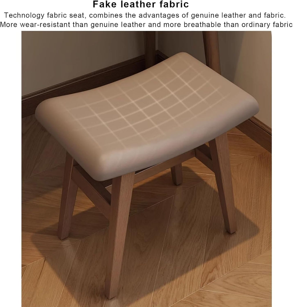 Makeup Vanity Stool, Saddle Cushion Vanity Bench Ottoman with Solid Wood Leg and Upholstered Seat, Entryway Shoe Bench, Counter Height Bar Stool for Kitchen Dining Piano