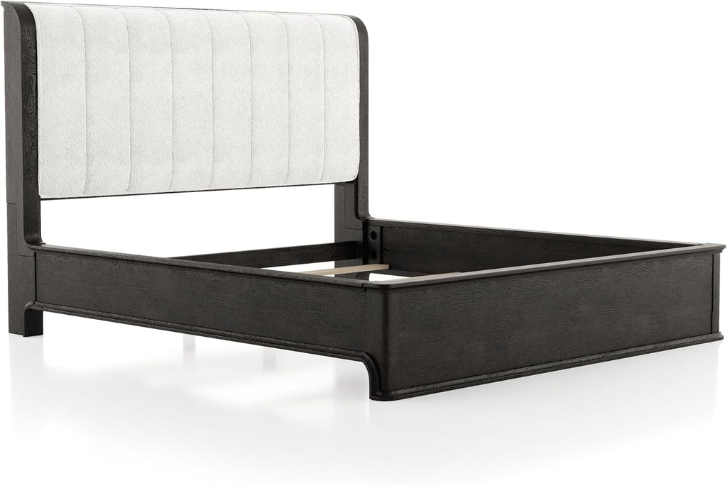 Furniture of America Teada Modern Solid Wood 5-Piece Bedroom Set with Padded Curved Headboard, Oval Nightstand, Felt-Lined Top and UV-Stained Lower Drawers, Box Spring Needed, King, Black