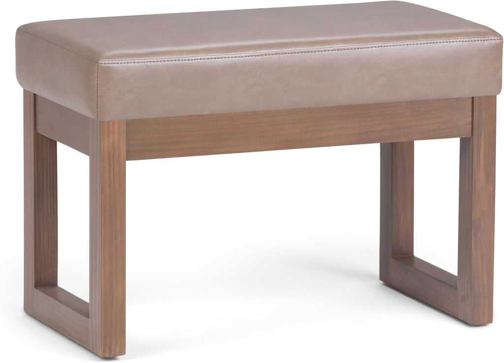 SIMPLIHOME Milltown Small Ottoman Bench - 27' Wide x 18' High Upholstered Vegan Leather Rectangle Footstool Ottoman in Ash Blonde, Contemporary Bench for Living Room with Cushioned Seat, Assembled