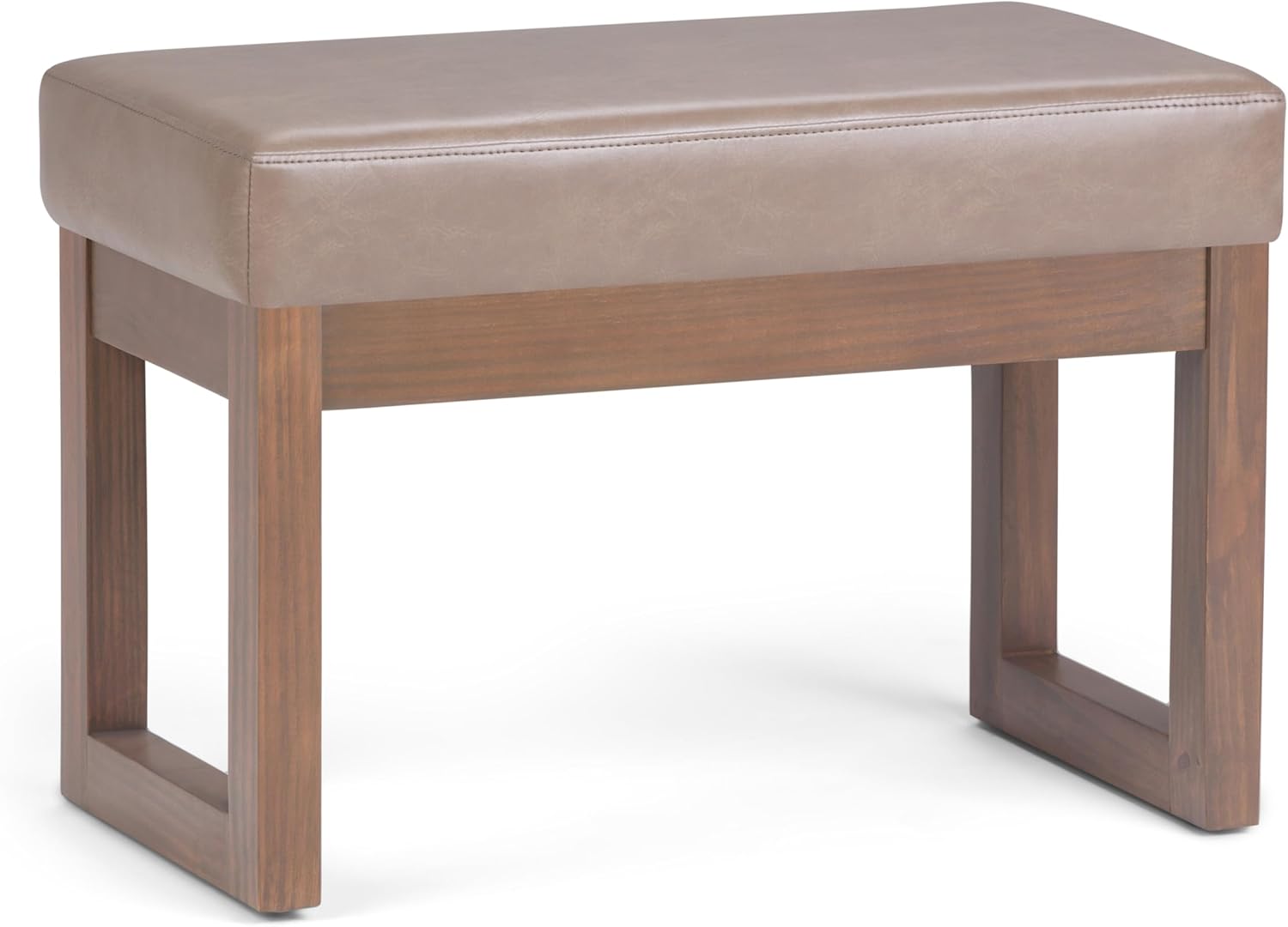 SIMPLIHOME Milltown Small Ottoman Bench - 27' Wide x 18' High Upholstered Vegan Leather Rectangle Footstool Ottoman in Ash Blonde, Contemporary Bench for Living Room with Cushioned Seat, Assembled