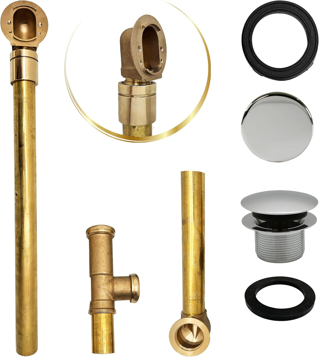 Westbrass A326HBJ-05 25' Brass Bath Waste & Overflow Assembly with European Tip-Toe Drain Plug and Illusionary Faceplate, Polished Nickel