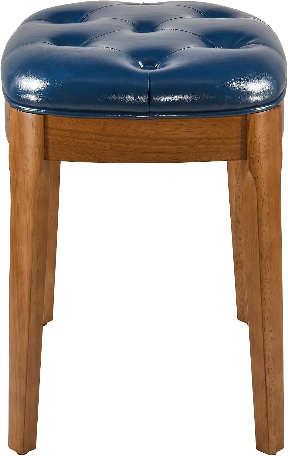 Vanity Stool with Padded Cushion, Vanity Bench with Wood Legs, Piano Bench Seat with with Solid Wood Legs, Backless Vanity Stool for Makeup Room, Bedroom, Dining Room and Study Room, Blue