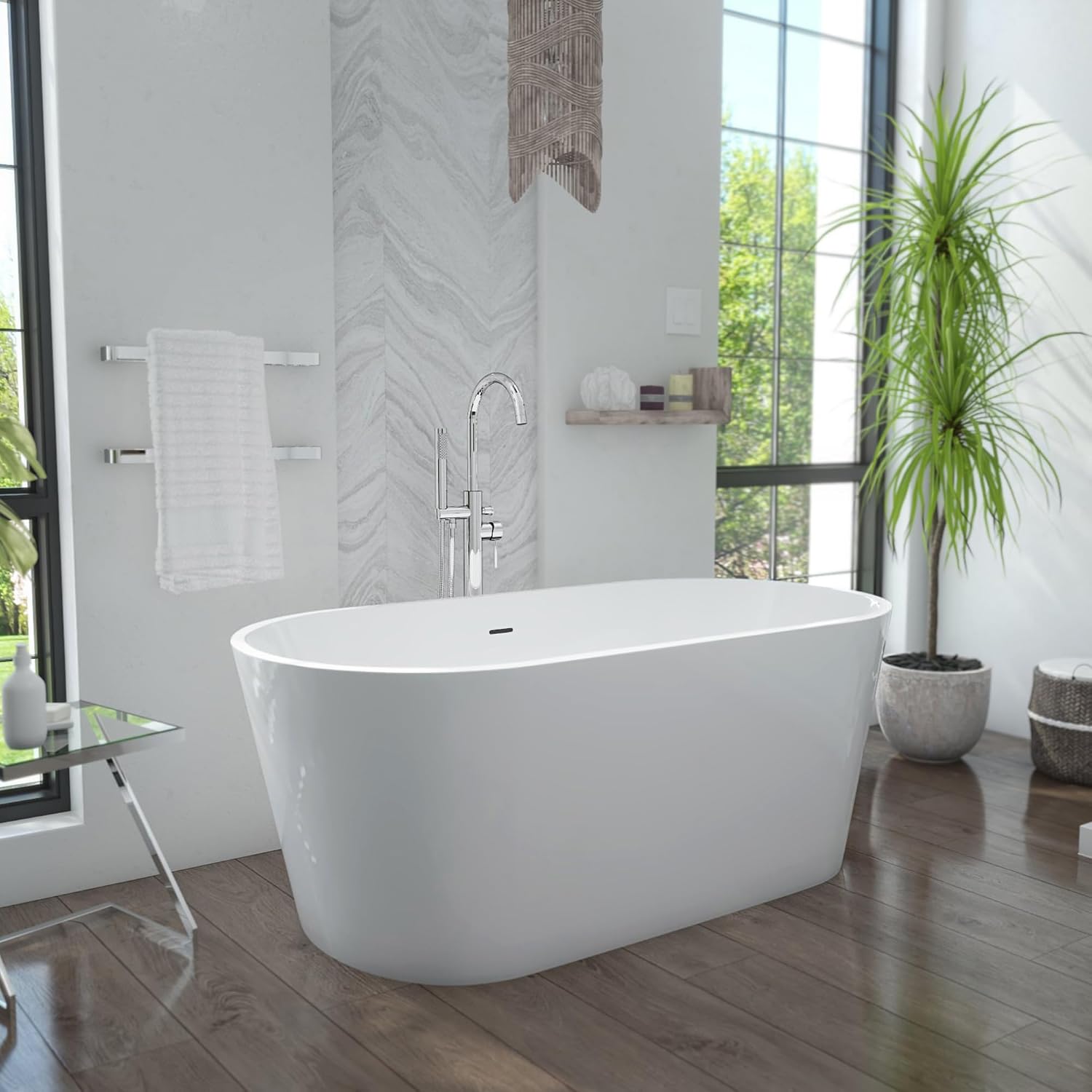 DreamLine Enigma 67 inch L x 31 1/2 inch W x 22 7/8 inch H Freestanding Acrylic Bathtub with Oil Rubbed Bronze Drain