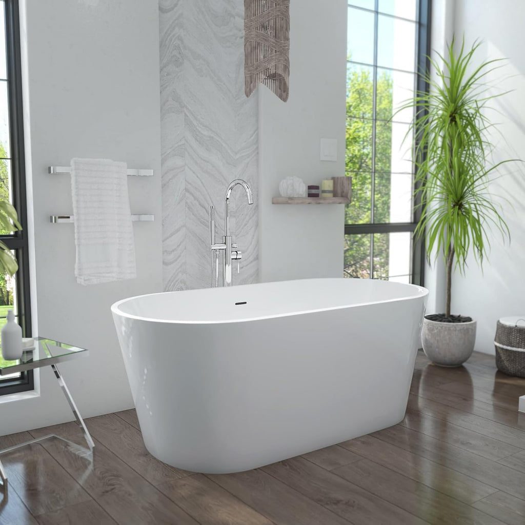 DreamLine Enigma 63 inch L x 29 1/2 inch W x 22 7/8 inch H Freestanding Acrylic Bathtub with Brushed Nickel Drain