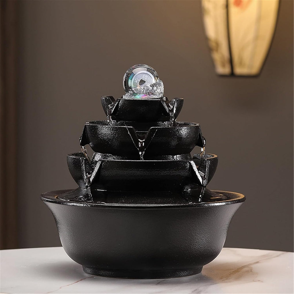 Tabletop Water Fountain Indoor Water Fountain with Rolling Ball Feng Shui Tabletop Fountain Home Office Decoration Office Relaxation Meditation Fountain(Red)