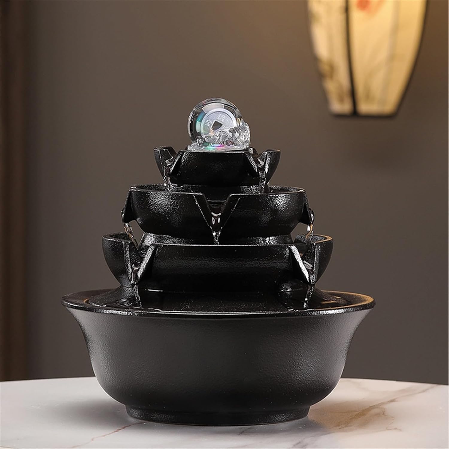Tabletop Water Fountain Indoor Water Fountain with Rolling Ball Feng Shui Tabletop Fountain Home Office Decoration Office Relaxation Meditation Fountain(Red)