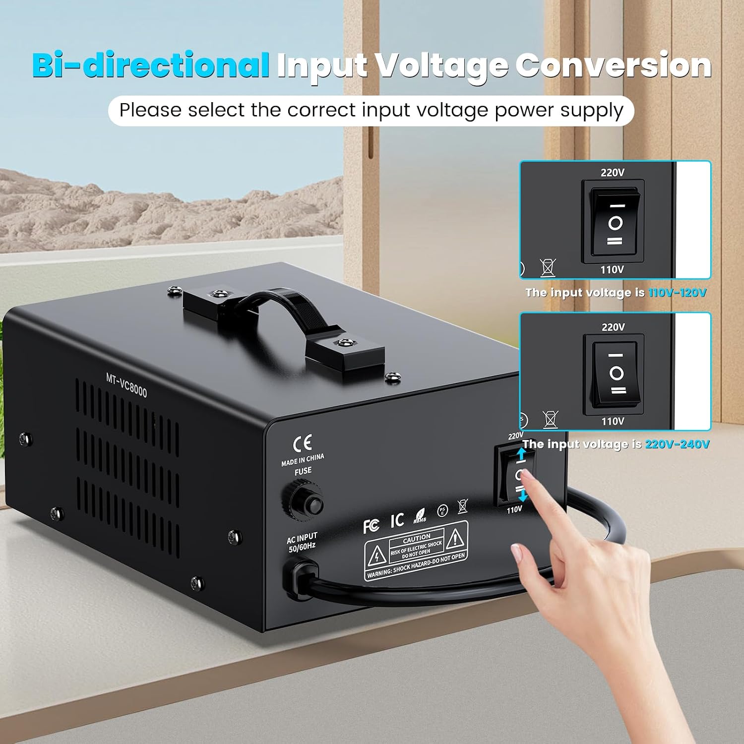 8000W Voltage Converter Transformer(110V to 220V or 220V to 110V) Step Up/Down Converter 110/120 Volt - 220/240 Volt w/US Power Cord,Circuit Breaker Protection, LCD Screen Display
