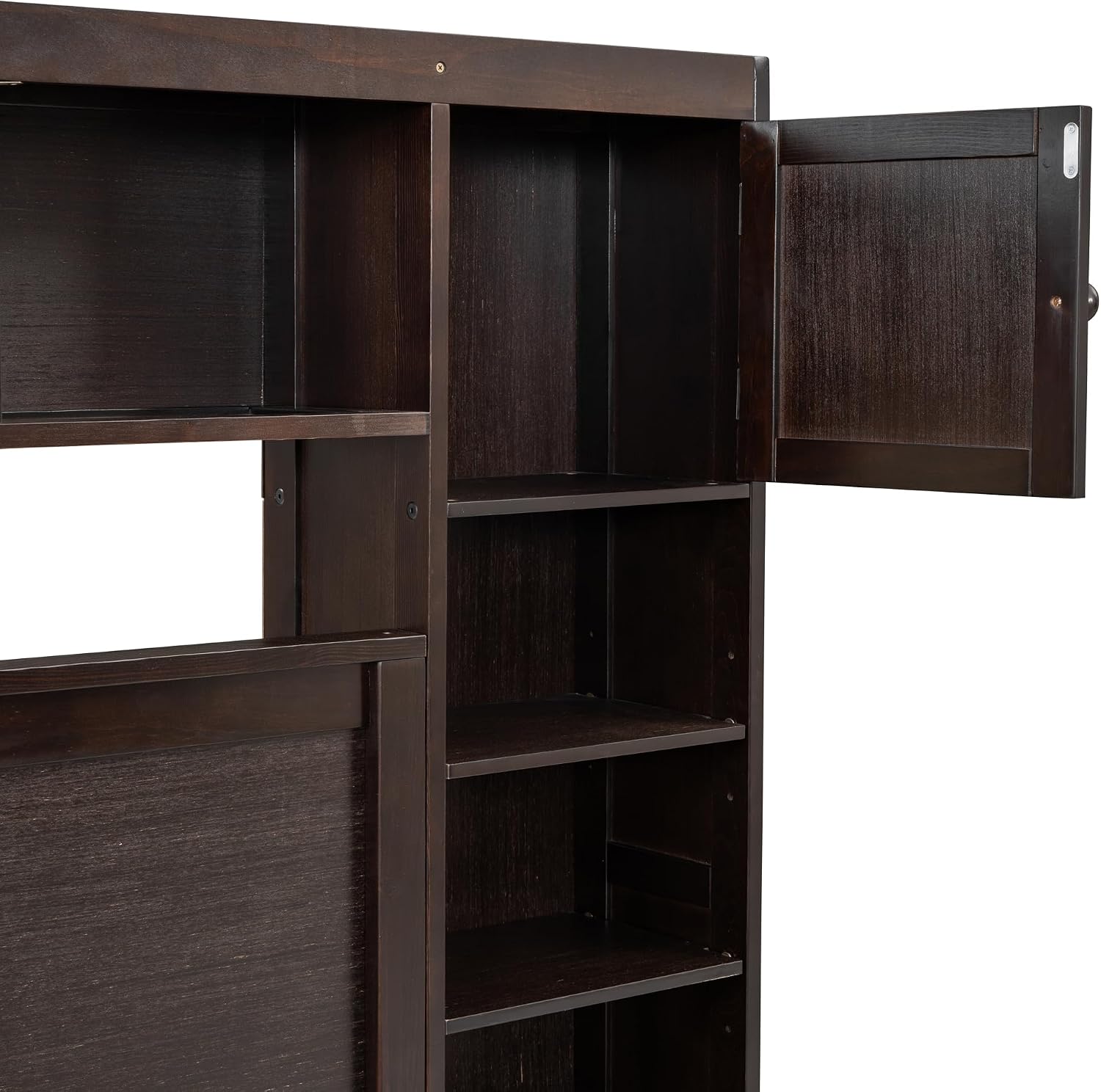 Polibi Queen Size Bed Frame with Bookcase Headboard,2 Storage Drawers and Trundle,Wooden Platform Bed Queen Size with All-in-One Cabinet, Shelf and Sockets,Espresso