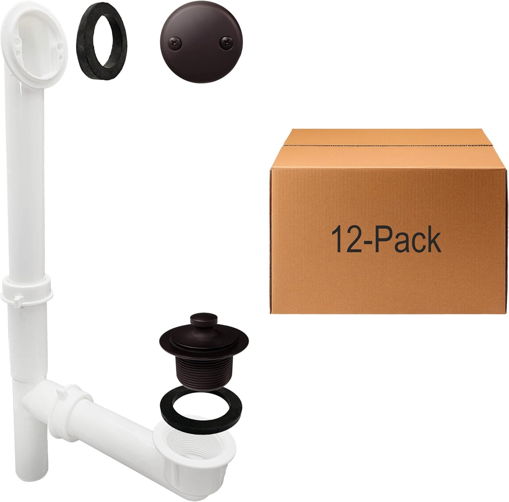 Westbrass 597244-12-12 14' White Poly Tubular Bath Waste & Overflow Assembly with 2-Hole Faceplate and Pull To Close Drain Plug, Oil Rubbed Bronze (12-Pack)