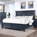 MASARA Transitional 3-Piece Bedroom Set in Slate Blue, Solid Wood Panel Bed with Storage Footboard, Queen/King/California King with 2 Nightstands (Queen)