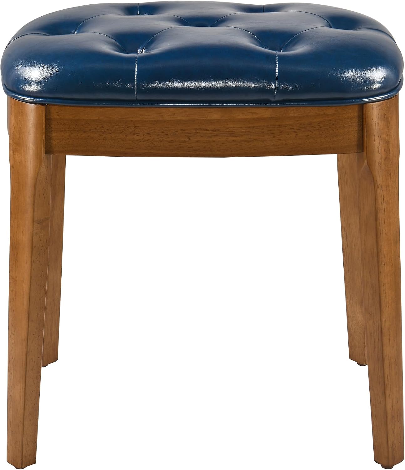Vanity Stool with Padded Cushion, Vanity Bench with Wood Legs, Piano Bench Seat with with Solid Wood Legs, Backless Vanity Stool for Makeup Room, Bedroom, Dining Room and Study Room, Blue