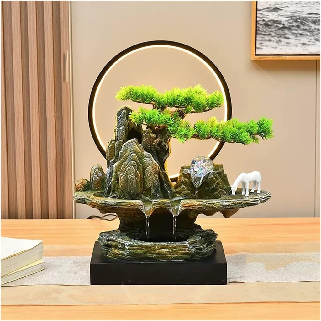 Tabletop Water Fountain Tabletop Water Fountain Rock Falls Fountains Indoor Waterfall Fountain Tabletop Fountains Chinese Artificial Bonsai Interior Decorations with LED Light Indoor Fountain(Small)