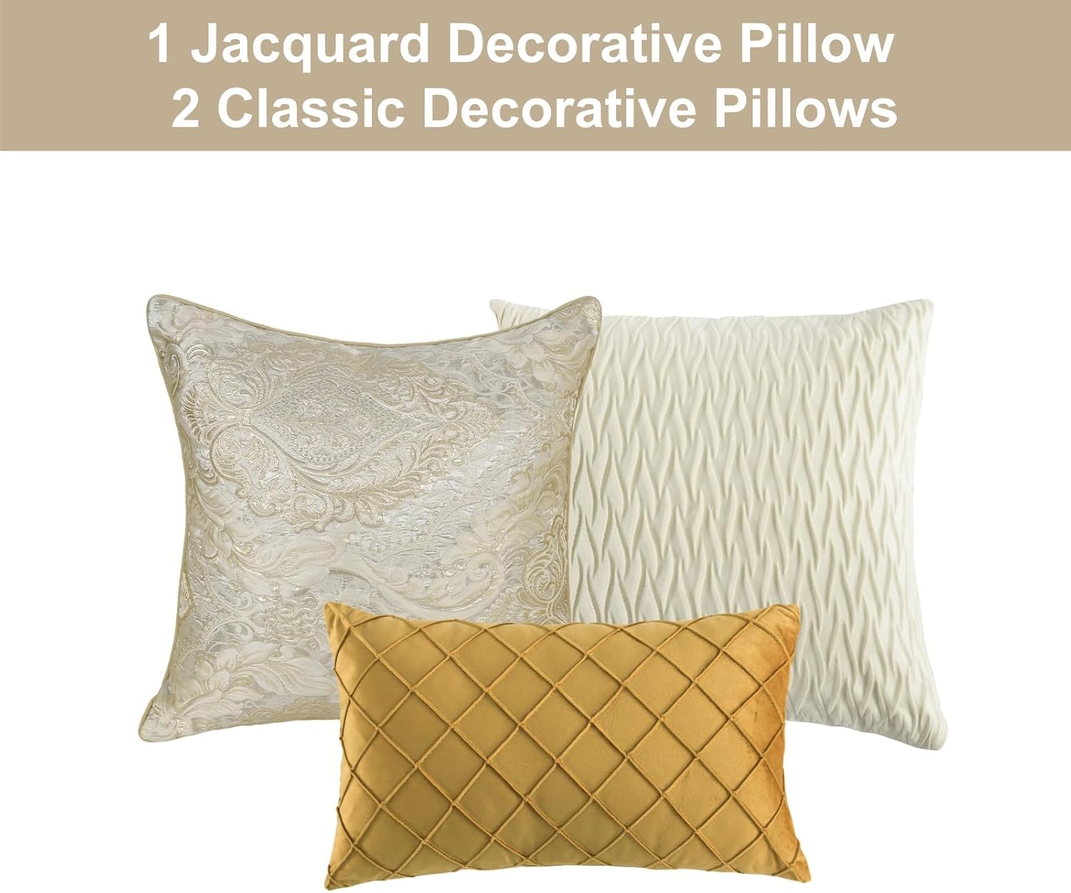Bedduvit Luxury 7 Piece Bed in Bag, Vintage Damask Jacquard Thick California King Comforter Set, Luxurious Genuine Patchwork Cal King Bedding Set with Bed Skirt, Decor Pillows, Shams, Gold/Beige/Cream