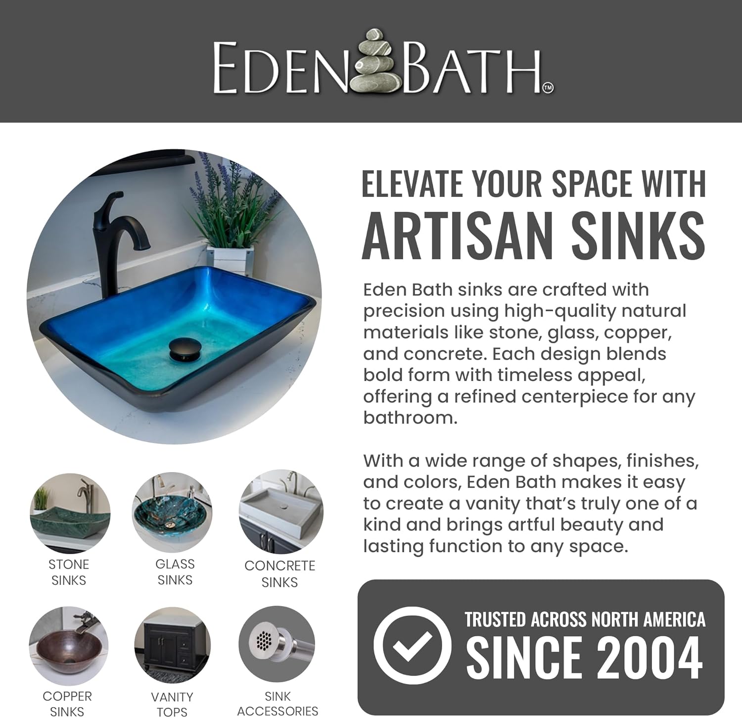 Eden Bath Round Freeform Vessel Sink, Honed Dark Emperador Marble - Stylish Bathroom Sink