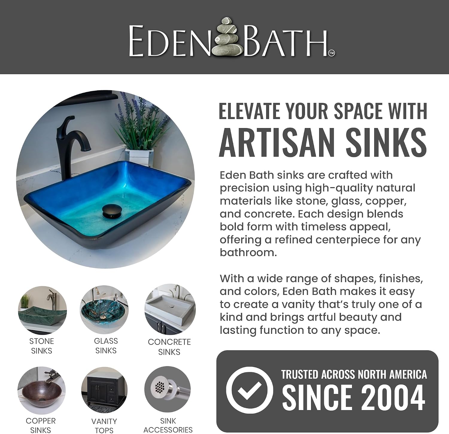 Eden Bath Round Freeform Vessel Sink, Honed Molly Gray Marble - Stylish Bathroom Sink