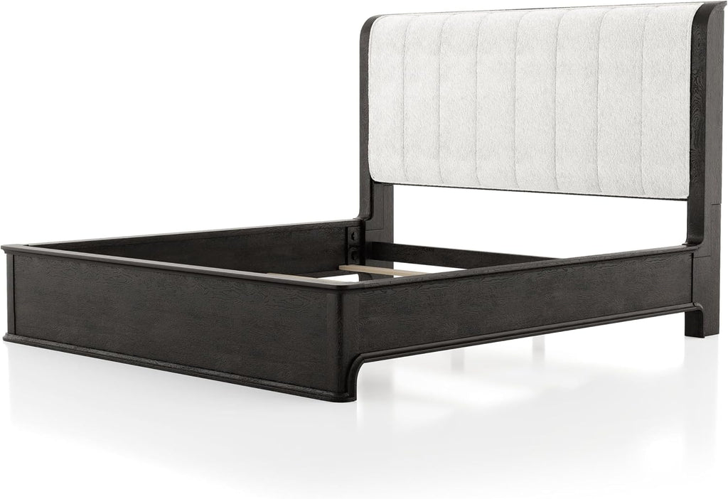 Furniture of America Teada Modern Solid Wood 5-Piece Bedroom Set with Padded Curved Headboard, Oval Nightstand, Felt-Lined Top and UV-Stained Lower Drawers, Box Spring Needed, King, Black