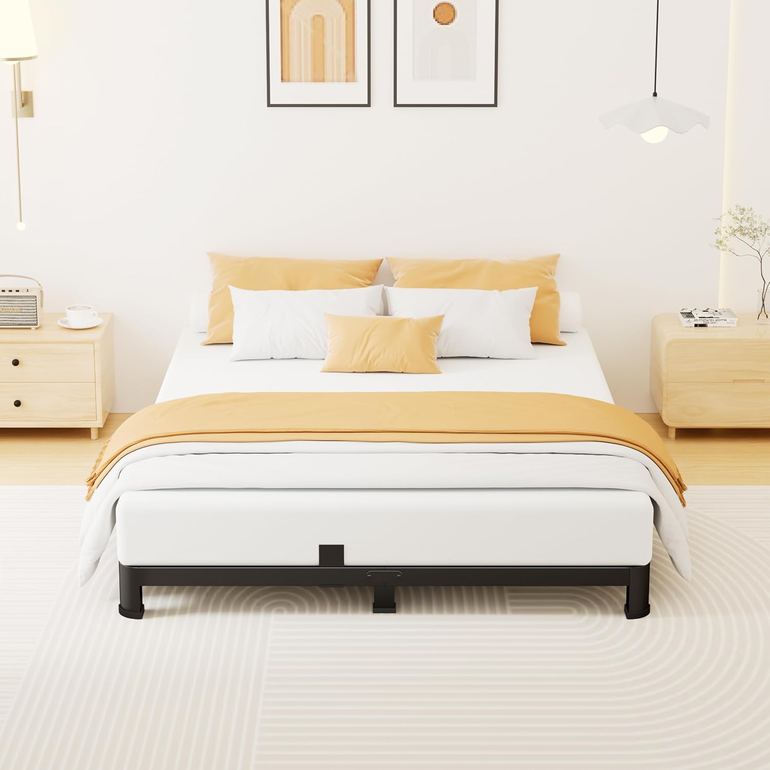 Superay 4 Inch King Bed Frame Low Profile, Heavy Duty Metal Platform Bed Frame with Round Corner Legs, Sturdy Mattress Foundation, No Box Spring Needed, Easy Assembly, Noise Free, Black