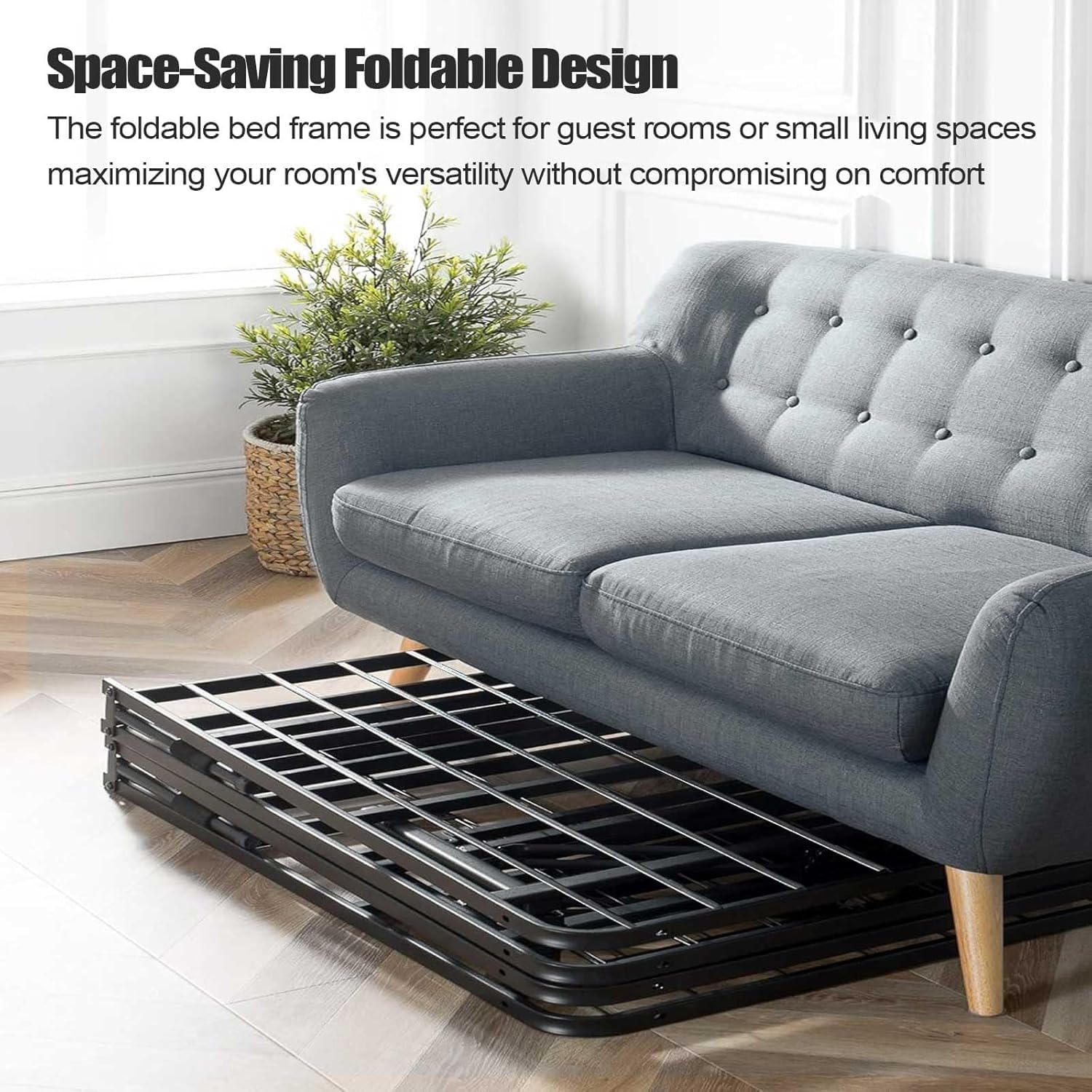 ZIYOO Heavy Duty Folding Bed Frame Queen Size, 12' High Sturdy Steel Slats Support for Mattress, Metal Platform Bed Frame Queen Size, No Box Spring Needed, Quick Assembly, Noise Free, Black