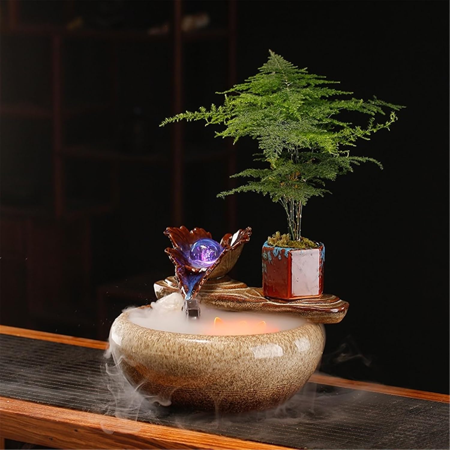 Desktop Fountain Chinese Style Tabletop Fountain Relaxation Water Feature Circulating Ceramic Fish Tank