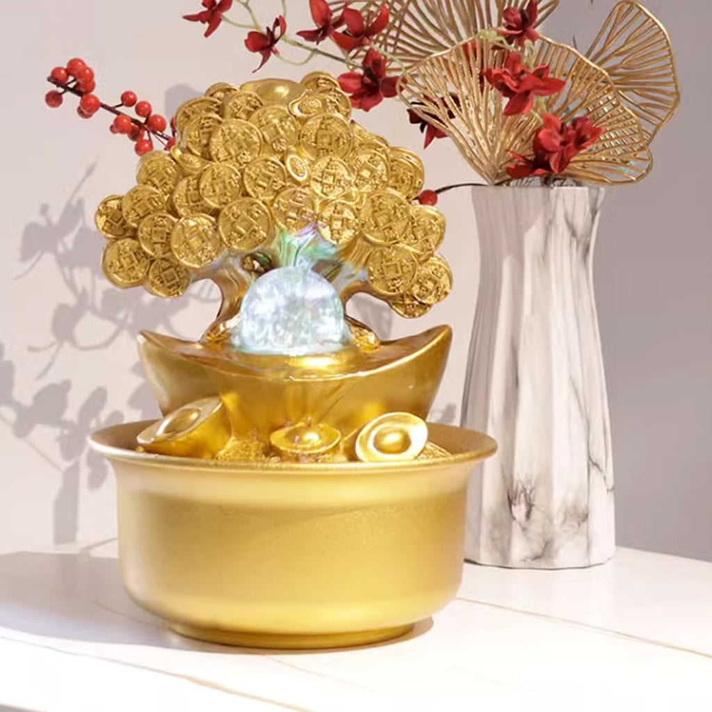 Indoor Fountains Décor Money Tree Flowing Water Decoration Office Fountain Living Room Desktop Decoration Resin Chinese Desktop Fountain Tabletop Water Fountain