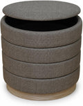 Ottoman Collection Stylish Linen Cylinder Storage Tan Round Footrest Vanity Stool Furniture Living Room Small Bench 16' L X16 W X 17' H