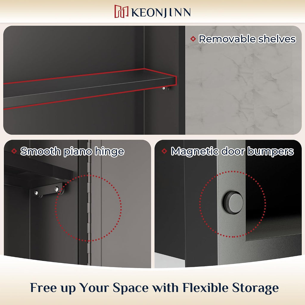 Keonjinn 21' x 27' Medicine Cabinet for Bathroom, Silver Recessed or Surface Wall-Mounted Aluminum Alloy Framed Beveled Mirror with Storage, Mirrored Cabinets with 2 Adjustable Shelves for Bath Modern