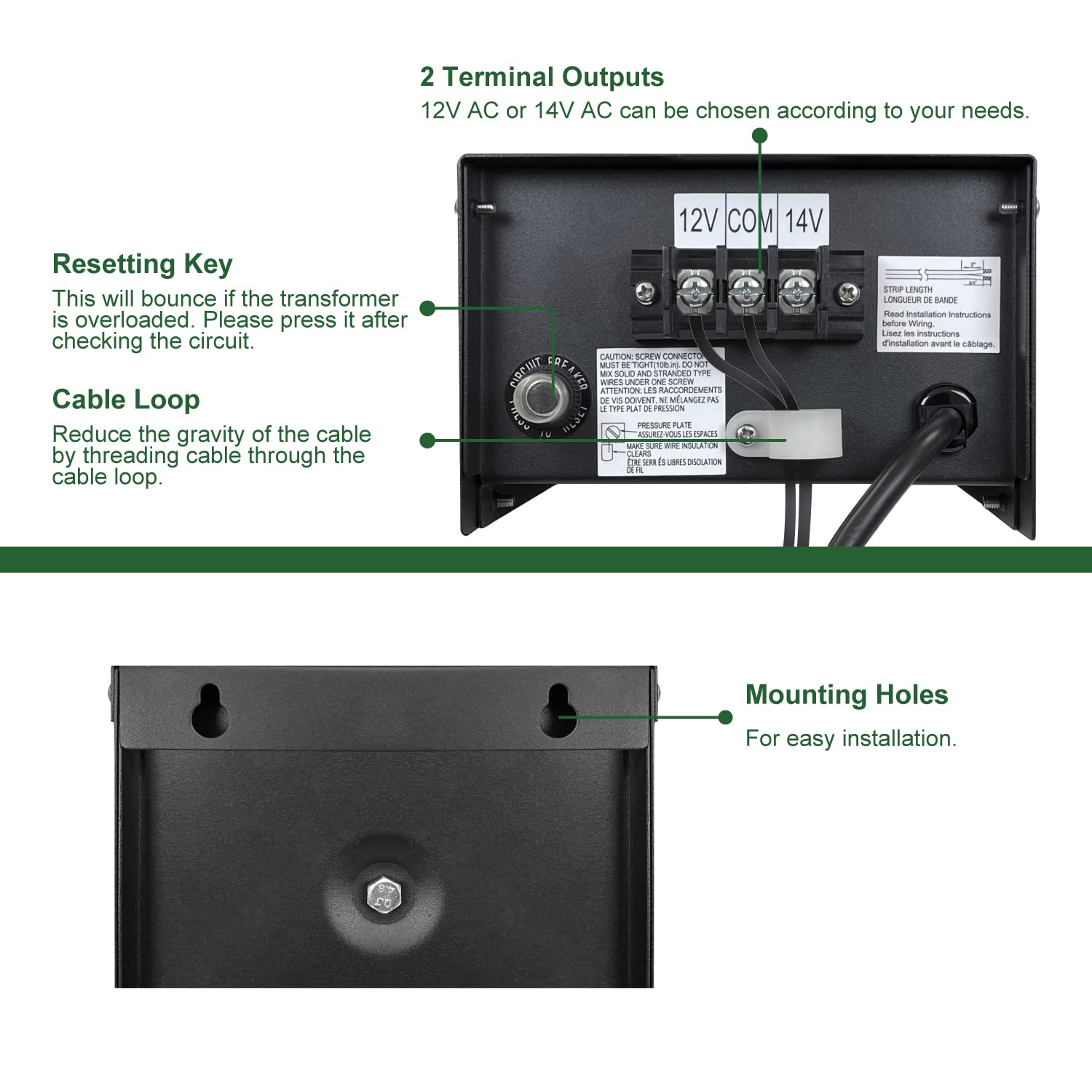 GKOLED ETL Listed 300W Low Voltage Transformer for Landscape Lighting with Timer and Photocell Sensor, 120V AC to 12V/14V AC Power Pack, Fully Encapsulated Toroid Core, CEC VI Certified