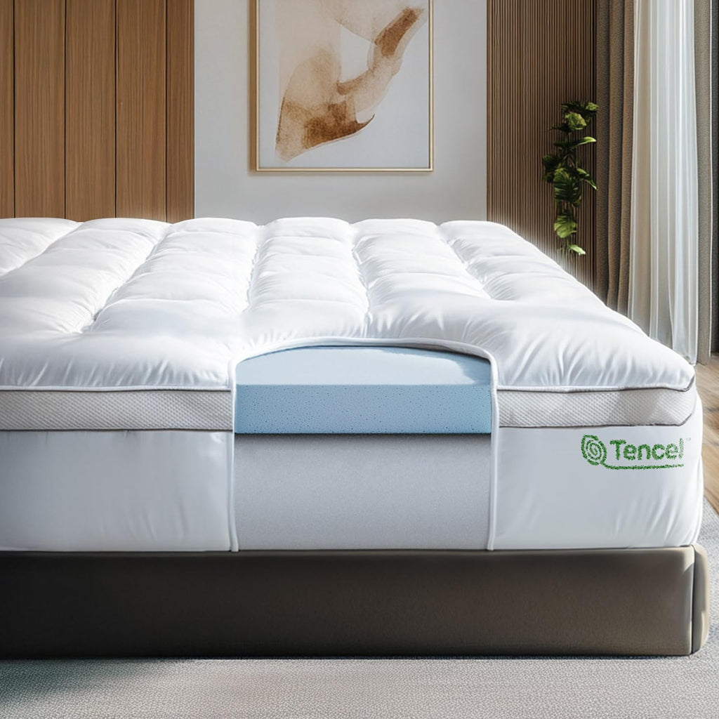 ViscoSoft 4 Inch Pillow Top Memory Foam Mattress Topper Full XL - Cooling Hybrid Lux Dual Layer Bed Mattress Pad - CertiPur-US Certified