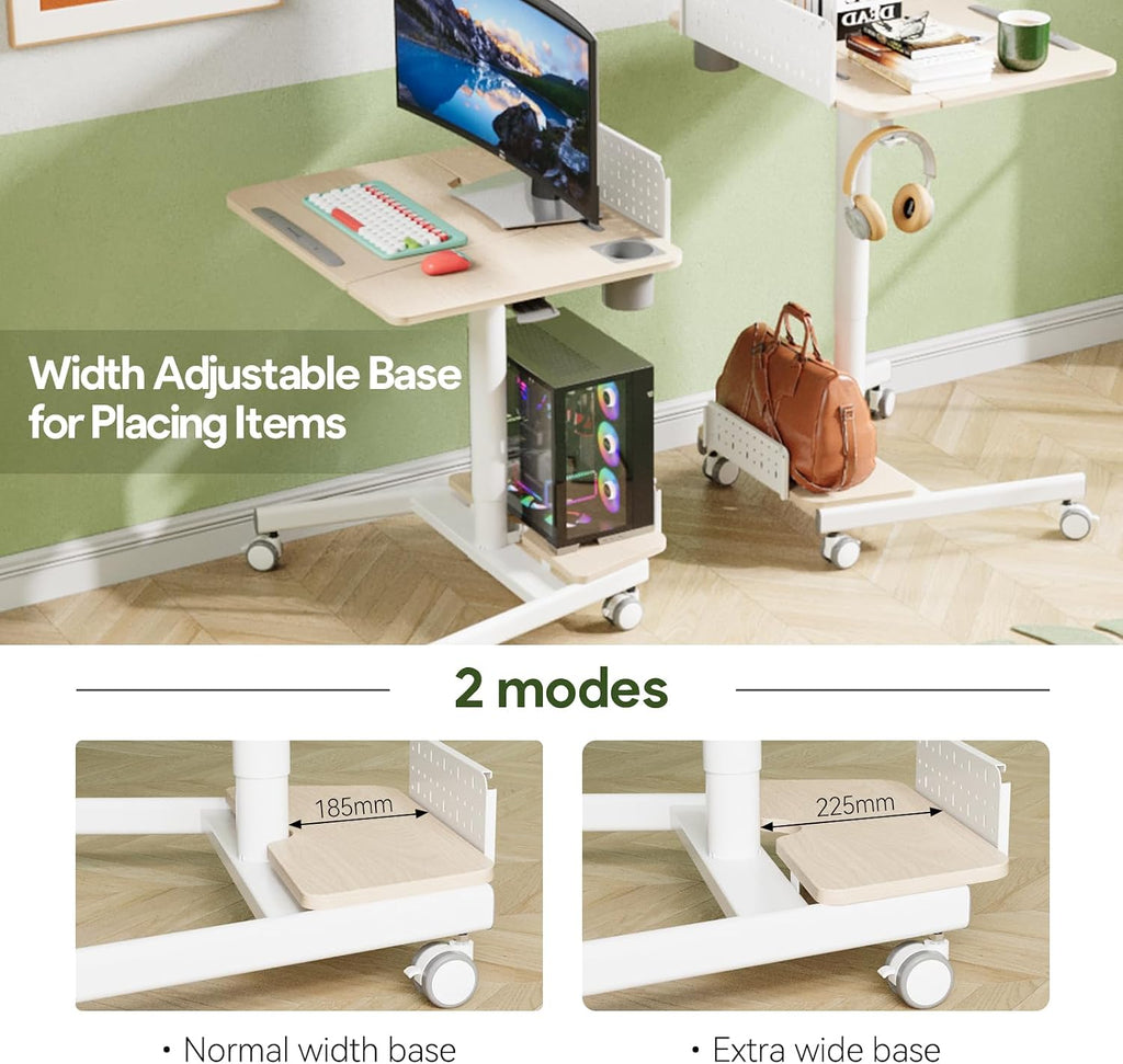 JOY worker Mobile Standing Desk with 60° Tiltable Desktop, 28' Height Adjustable Rolling Desk, DIY Pegboard & Storage Base, Portable Laptop Desk with 4 Lockable Wheels for Home Office, Oak