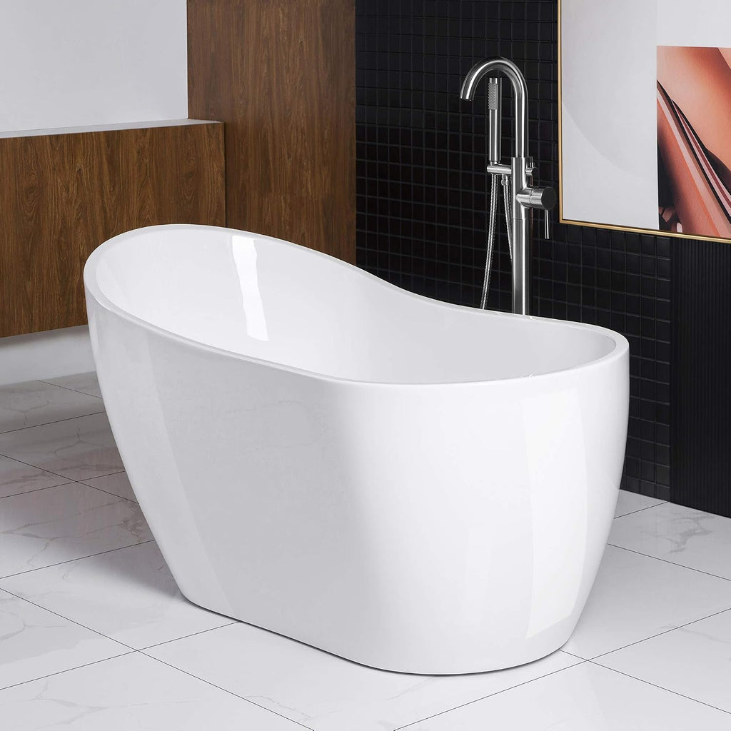 WOODBRIDGE 54' Acrylic Freestanding Bathtub Contemporary Soaking White Tub with Chrome Overflow and Drain，B0006 -C-Drain &O