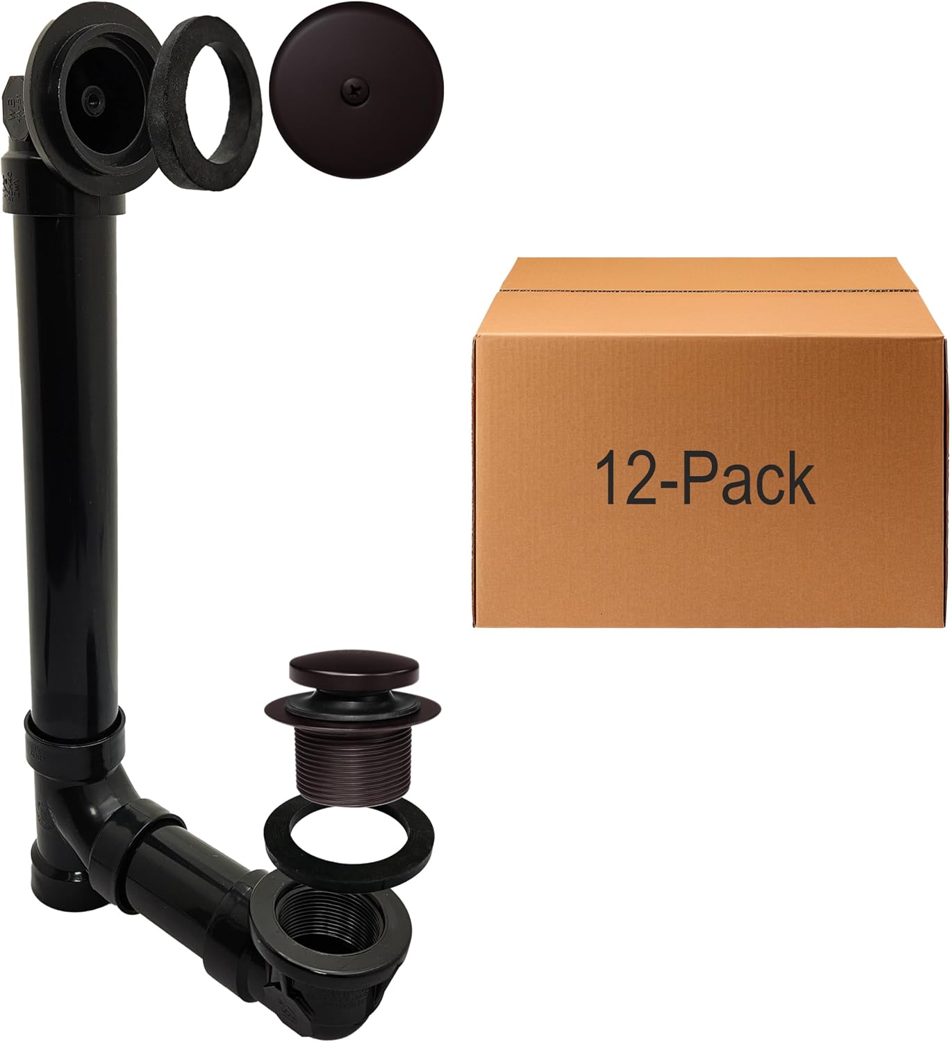 Westbrass D49311-12-12 1-1/2' x 12' Bath Waste & Overflow Assembly with Tip-Toe Drain Plug and One-Hole Faceplate-SCH. 40 ABS Pipe, 12-Pack, Oil Rubbed Bronze
