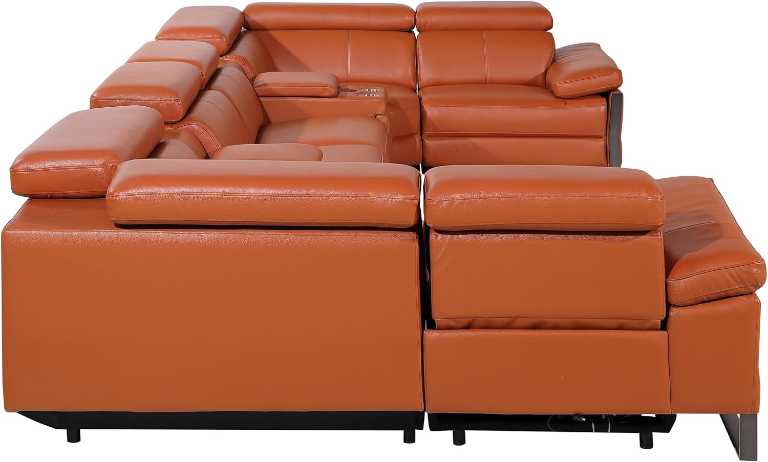 BlackJack Furniture Antonio 8 Piece U Shaped Power Reclining Sectional Sofa, Modular Couch with Top Grain Italian Leather, 4 Electric Recliners, USB & Wireless Chargers, Storage Console, Camel