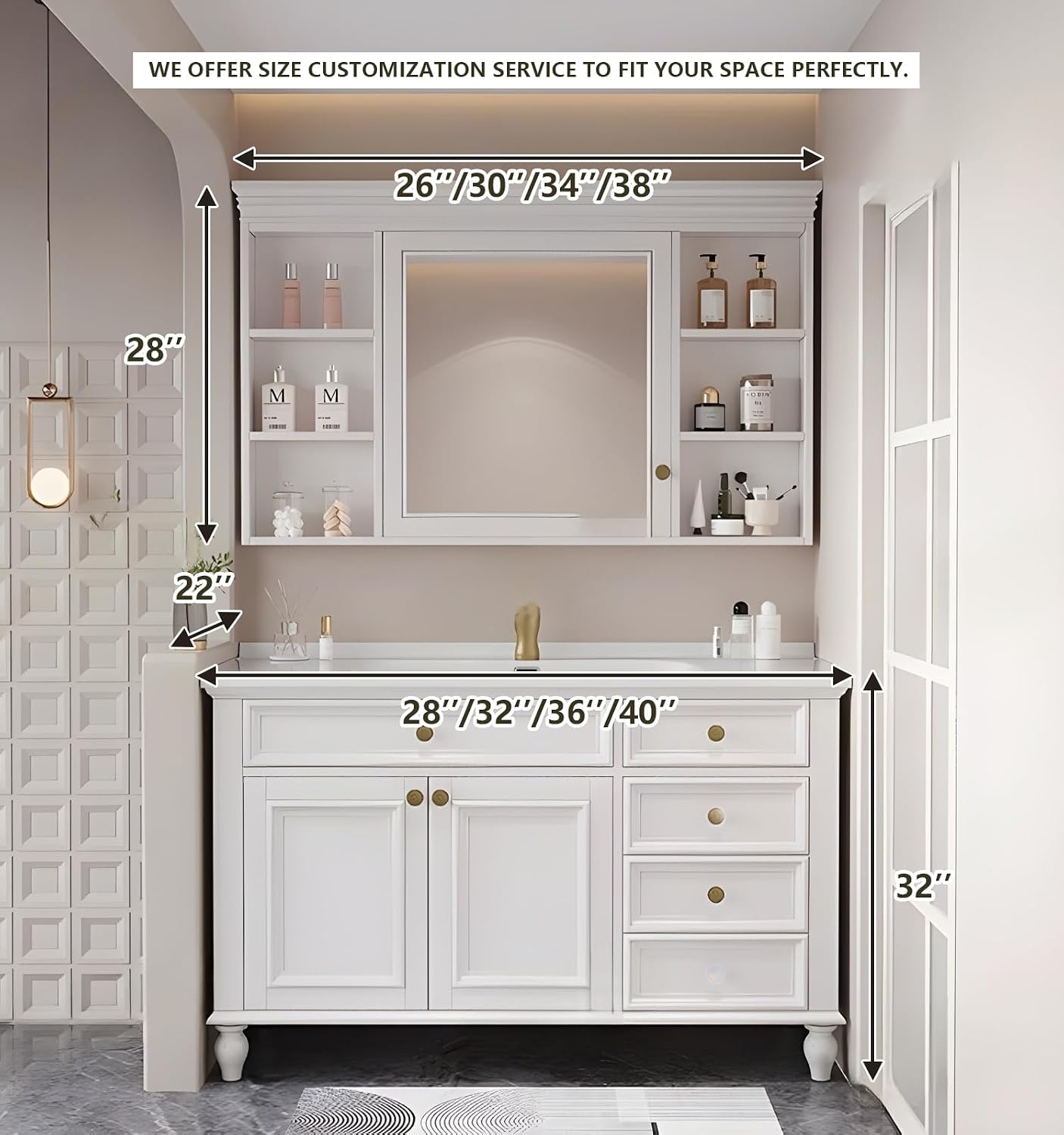 36' Freestanding Bathroom Vanity With Sink,Pure White Ceramic Countertops & Open Mirror Cabinet,2 Soft Closing Doors and 4 dovetail Drawers Bathroom Cabinet/Simple and Light Luxury Style,White